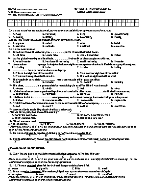 Đề kiểm tra 45 phút số 4 môn Tiếng Anh Lớp 11 - Năm học 2018-2019